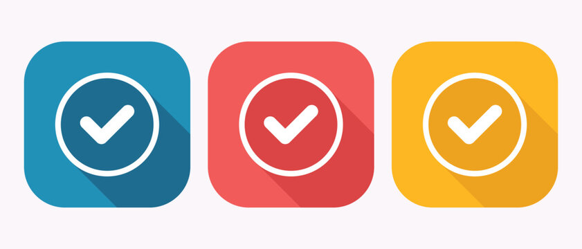 Colorful check mark icons symbolizing success validation approval and task completion with long shadows