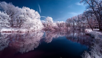 Infrared Scene Of A Pond And Trees