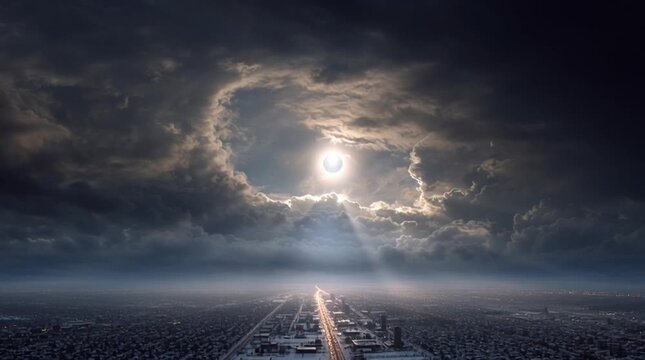 Conceptual image of a radiant city with no sun or moon &mdash; the entire scene glows with the brilliant, divine light of God, symbolizing eternal glory and perfect illumination.

