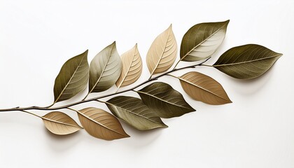 Branch With Leaves Decorative Element In Vintage Color Isolated On White Background