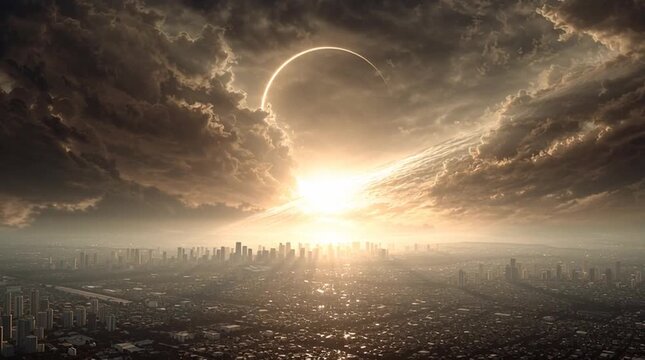 Conceptual image of a radiant city with no sun or moon &mdash; the entire scene glows with the brilliant, divine light of God, symbolizing eternal glory and perfect illumination.
