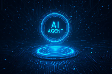 Futuristic AI Agent Hologram in Digital Circuit Environment