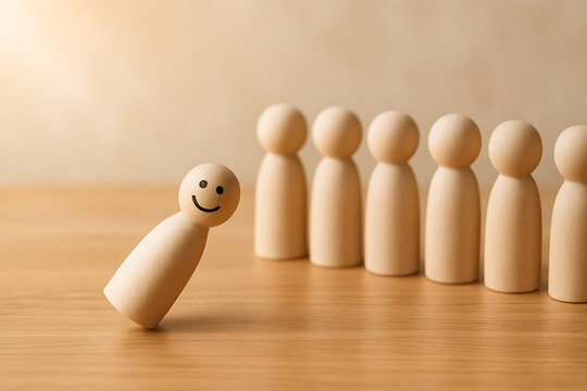 Leadership and Individuality Symbolized by Smiling Wooden Figure