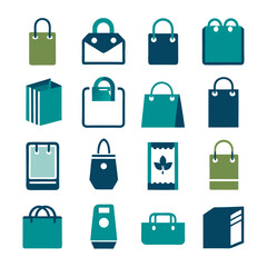 Variety of shopping bag icons in modern flat style