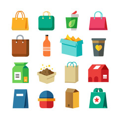 Variety of flat design shopping and delivery icons set