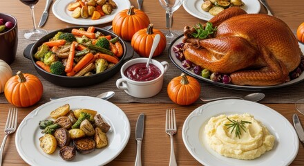 Thanksgiving dinner festive arrangement setting