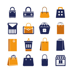 Assorted Shopping Bags and Containers Flat Icon Vector Set