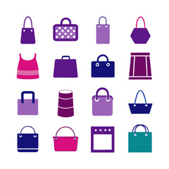 Colorful shopping bag and accessories flat design arrangement