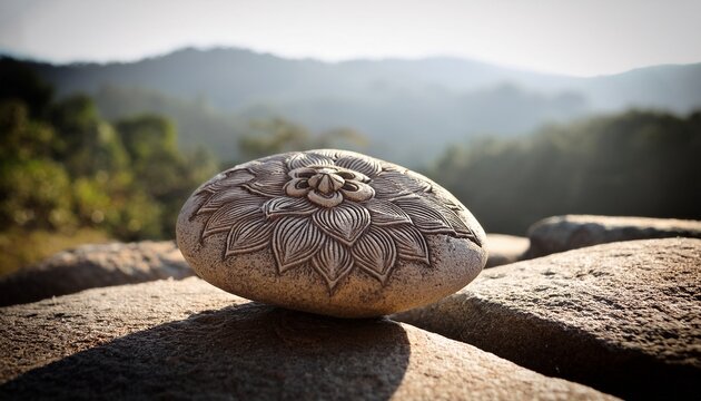 stone with flower design artfully carved object in natural light