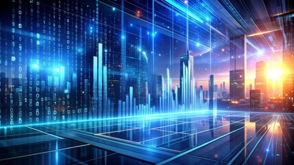 Futuristic cityscape with digital data overlay visualizing urban analytics and innovation - Powered by Adobe