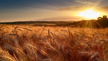 Obraz premium A Gentle Summer S Evening Breeze Moves Softly Through Freshly Ripened Ears Of Wheat Dancing In The Rays Of The Setting Sun Golden Harvested Wheat In Warm Back Light At Sunset