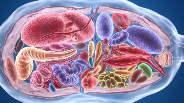 Colorful Animated Medical Illustration of Anatomy Biology Health Blood Cells Organs And Tissues For Scientific Study And