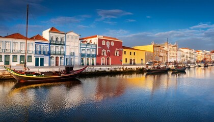 Obraz premium aveiro portugal colorful art nouveau buildings and boats in aveiro centro region of portugal