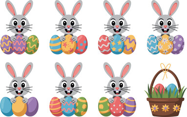 Easter Bunny & Colorful Eggs Pack vector on white background