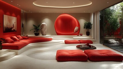 Red and cream modern interior living room