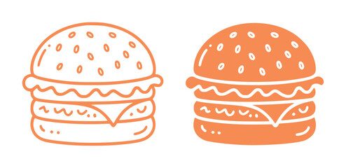 Two Stylized Orange Burgers Outline and Filled Icon