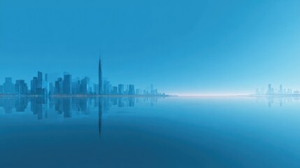 Fototapeta premium Cityscape reflection abstract architectural scene with water and sky