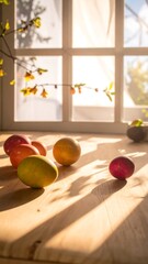 Easter eggs on a windowsill, sunlight