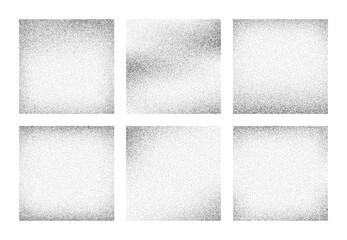 Fototapeta premium Set of black dot textures on white background. Abstract stipple grain art. Dotted grunge pattern for overlay. Noise vector illustration.