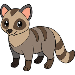 Cartoon Raccoon with Striped Tail in Flat Color Illustration