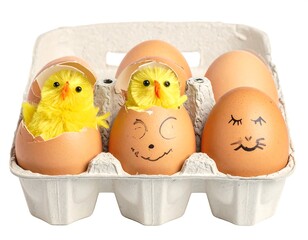 Easter eggs with yellow chicks and faces