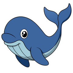 Cartoon blue whale swimming happily on white background illustration