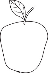 Coloring page with apple with leaf isolated on white background
