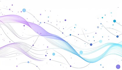 Abstract flow on white. Data streams with spheres, lines. Modern tech background