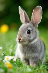 Fototapeta premium Cute rabbit among colorful wildflowers
