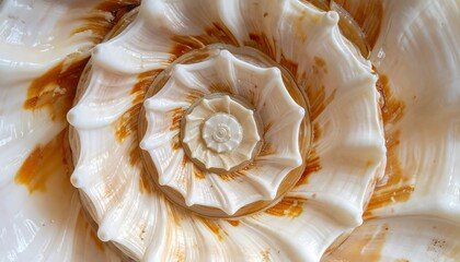 Intricate patterns and textures of a seashell, showcasing natural geometry
