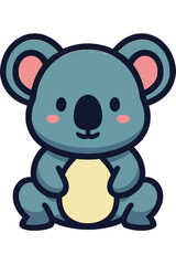 Naklejka premium Cute blue koala vector cartoon. Adorable animal mascot with sweet pink ears and warm yellow belly, centered on sleek dark background. Whimsical, child-friendly design for digital graphics, icons, stic