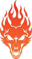 Intense Wolf Head Logo With Orange Flames On White Background fire
