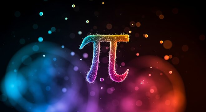 Colorful pi symbol against dark background with bokeh effect