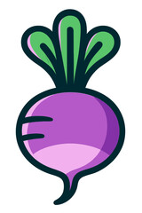 Vibrant purple root vegetable icon with crisp green leaves, a modern minimalist illustration perfect for digital designs, culinary themes, healthy eating blogs, garden projects, organic food promotion