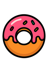 Fototapeta premium Delicious Cartoon Donut Vector Graphic: Pink Icing, Vibrant Sprinkles, Golden Dough. Perfect for Bakery, Dessert, Food Art, Sweet Treat Promotions, Digital Media & Menu Designs. Yummy & Irresistible C