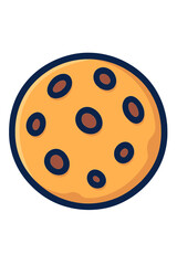 Stylized chocolate chip cookie icon, golden-brown with prominent dark chocolate chips, featuring a crisp navy blue outline and a subtle warm glow, set against a minimalist dark gray gradient backgroun