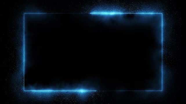 blue flowing particle neon line forming a seamless abstract rectangle frame on dark background for logo reveals and clean tech intros