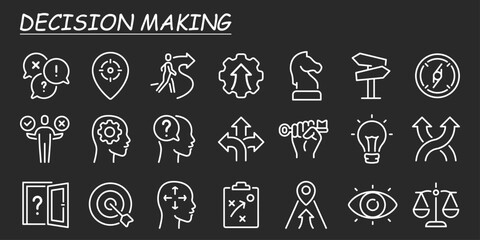 Decision making, choice, uncertainty, strategy, vision and career path editable stroke outline icon isolated on white background flat vector illustration. 