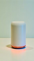 Minimalist Cylindrical Smart Home Hub with Red Indication Light Isolated on Solid Background