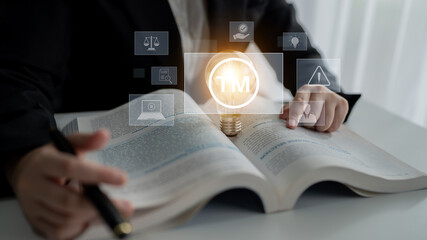 Trademark protection and legal compliance with TM icon, copyright law, patent check, intellectual...