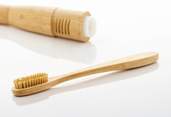 Eco-friendly Toothbrush: A close-up shot of a bamboo toothbrush and its refill, embodying sustainable living and conscious consumerism. Ai generated image