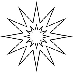 Minimalist illustration of a starburst shape with multiple sharp points radiating outwards in a black outline design vector