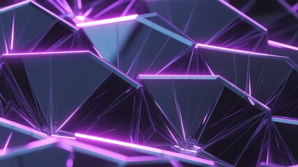 Abstract geometric structure with glowing neon purple light lines - Powered by Adobe