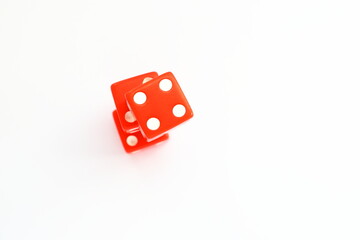 Red dice of luck. Photo from above. 