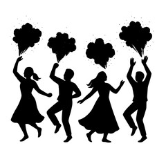 Holi Festival color powder dancers silhouette, joyful celebration clipart