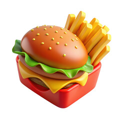 3d delicious burger and fries meal isolated on transparent background