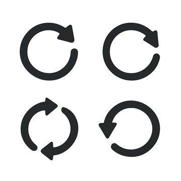 Circular Arrows Collection. Solid style icons of circular and rotating arrows: clockwise loop arrow, counterclockwise spin,