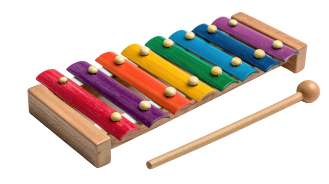 Colorful Wooden Xylophone – Rainbow Musical Toy Isolated on Transparent Background for Education and Music Design