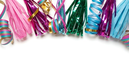 Colorful streamers and ribbons against white background for celebrations
