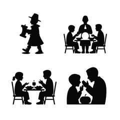 Thanksgiving Clean Silhouette Pilgrim Scroll Bag Family Dinner Grace Icons